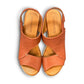 Roamers Ellsie mahogany leather sling-back wedge sandals with elastic strap and platform sole
photo of the top side