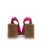 Roamers Qiana fuchsia leather slingback sandals with a 3-inch block heel and elasticated back strap.
photo of the back side