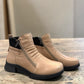 Roamers Hayden mushroom leather ankle boots with double side zippers and a black platform sole.