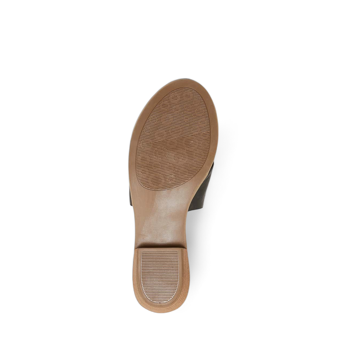 Roamers Zola slides in egret cream leather with a low block heel and gathered front detail.
photo of the bottom side