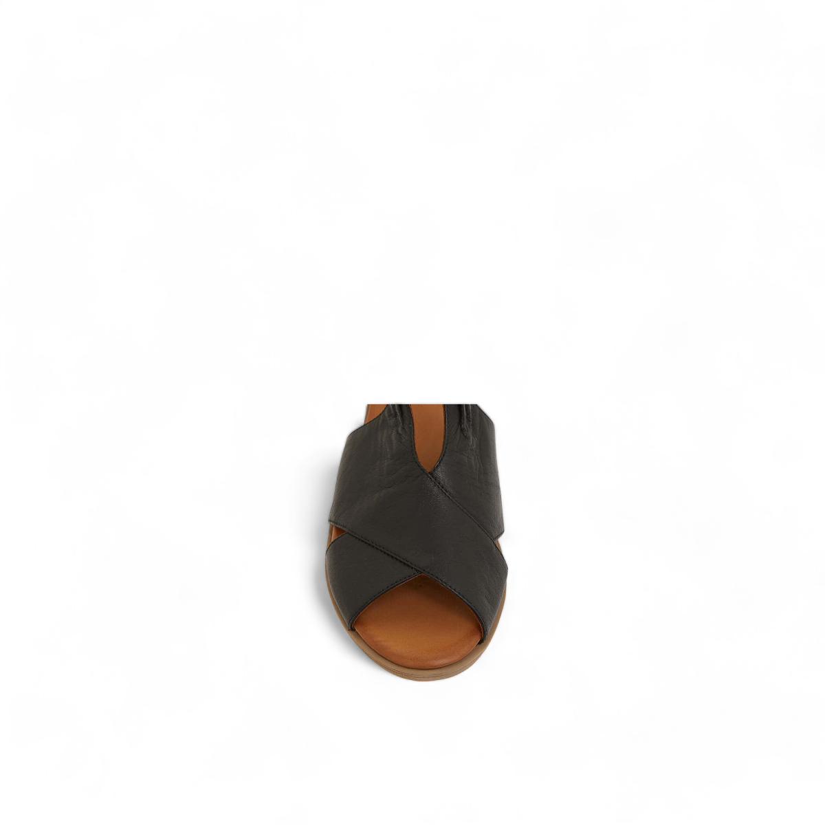 Roamers Zola slides in egret cream leather with a low block heel and gathered front detail.
photo of the back side