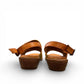 Roamers Jude low heel sandal in yellow and brown leather with a side buckle strap.
photo of the back side