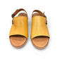 Roamers Jude low heel sandal in yellow and brown leather with a side buckle strap.
photo of the front side