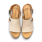 Roamers Jude low heel sandal in silver grey leather with a tan strap and side buckle closure.
photo of the top side