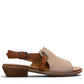 Roamers Jude low heel sandal in silver grey leather with a tan strap and side buckle closure.
photo of the right side