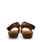 Roamers Jude tan and brown leather low heel sandal with side buckle strap.
photo of the back side