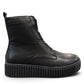 Roamers Kennedy black leather ankle boot with a thick ribbed rubber platform sole and side zipper.
