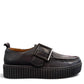 Roamers Khloe black leather slip-on loafer with a chunky platform sole and decorative square buckle