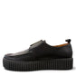 Roamers Khloe black leather slip-on loafer with a chunky platform sole and decorative square buckle