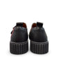 Roamers Khloe black leather slip-on loafer with a chunky platform sole and decorative square buckle