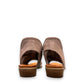 Roamers Maddison silver grey leather peep-toe slingback sandals with a low wooden block heel.
photo of the back side