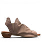 Roamers Maddison silver grey leather peep-toe slingback sandals with a low wooden block heel.
photo of the right side