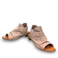 Roamers Maddison silver grey leather peep-toe slingback sandals with a low wooden block heel.
photo of the front side