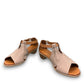 Roamers Mae silver grey leather sandals with side buckle and low heel.
photo of the front side