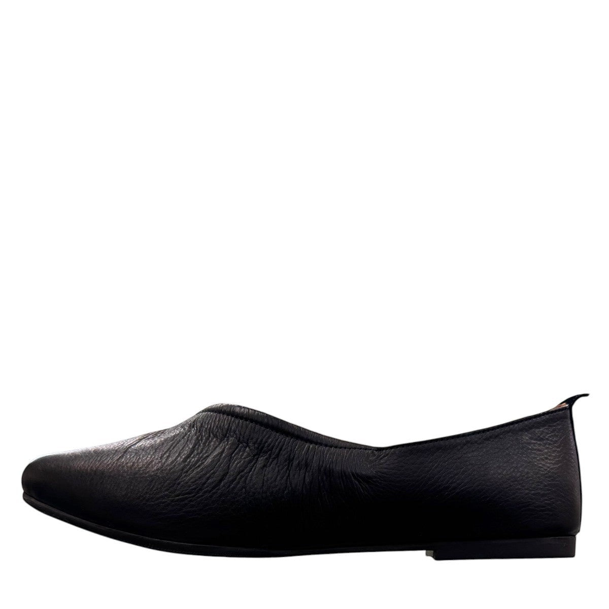 Roamers Malia black leather slip-on ballet flat with soft upper and minimalist design.
photo of the left side