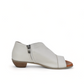 Roamers Mesa white leather peep-toe sandal with side zipper and low block heel.
photo of the right side