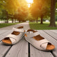 Roamers Talani mink leather sandal with a velcro instep strap and rubber outsole, side view.
photo of the front