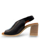 Roamers Qiana black leather open-toe slingback sandals with a 3-inch block heel and elasticated strap.
photo of the left side