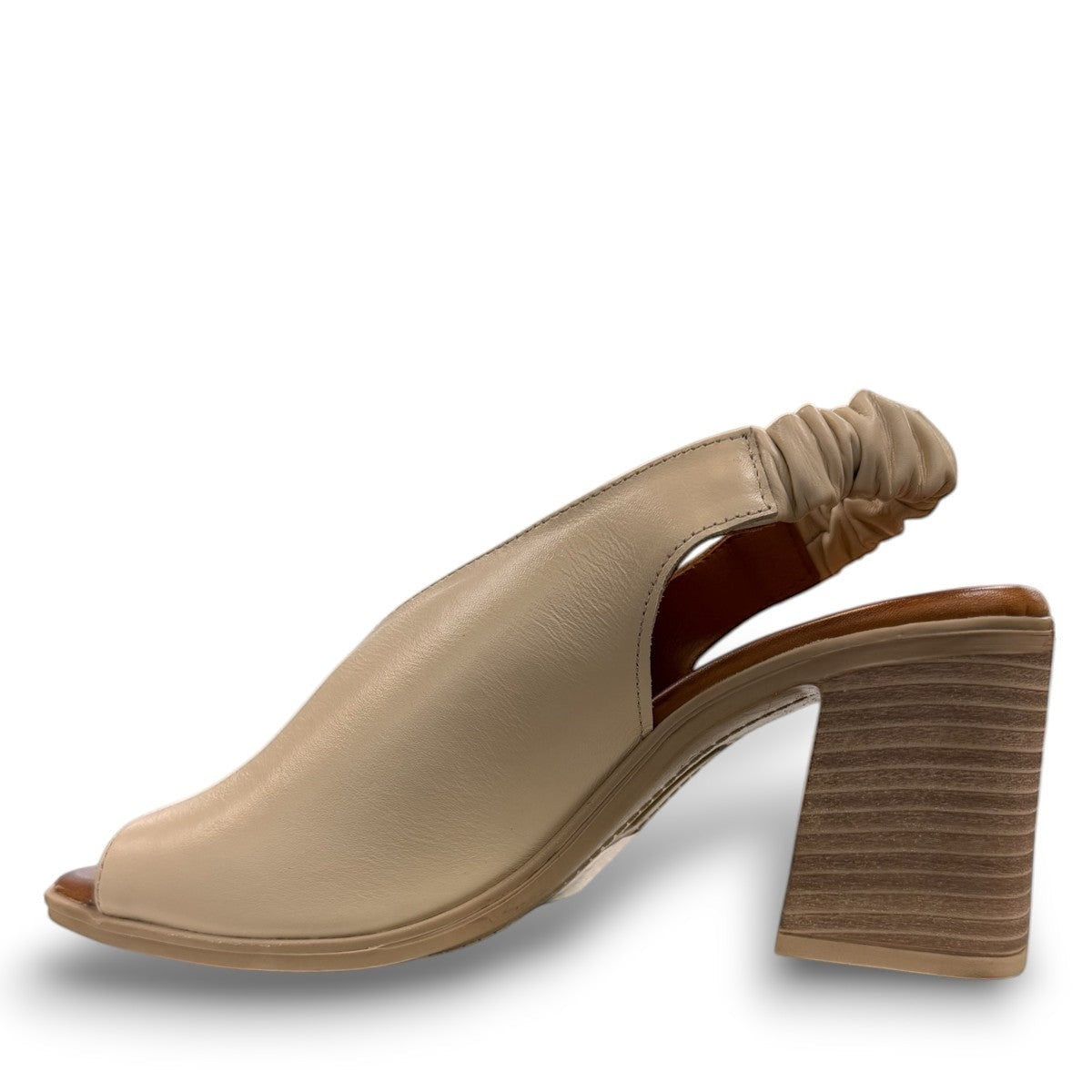 Roamers Qiana bone leather slingback heels with a 3-inch block heel and elasticated back strap
photo of the left side