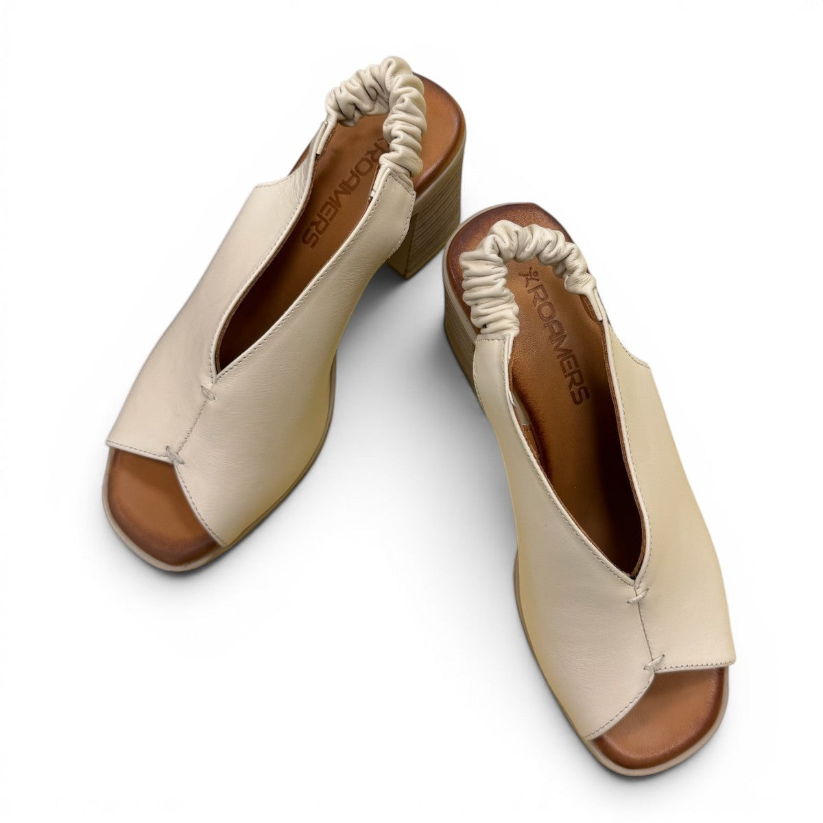 Roamers Qiana bone leather slingback heels with a 3-inch block heel and elasticated back strap
photo of the top side
