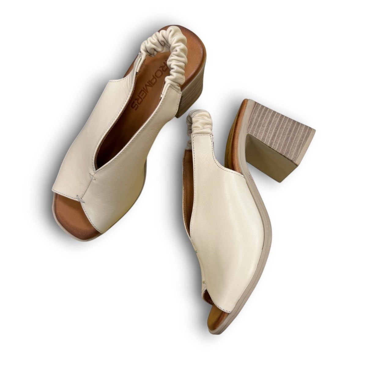 Roamers Qiana bone leather slingback heels with a 3-inch block heel and elasticated back strap
photo of the top side