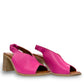 Roamers Qiana fuchsia leather slingback sandals with a 3-inch block heel and elasticated back strap.
photo of the front side