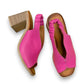 Roamers Qiana fuchsia leather slingback sandals with a 3-inch block heel and elasticated back strap. 
photo of the top side