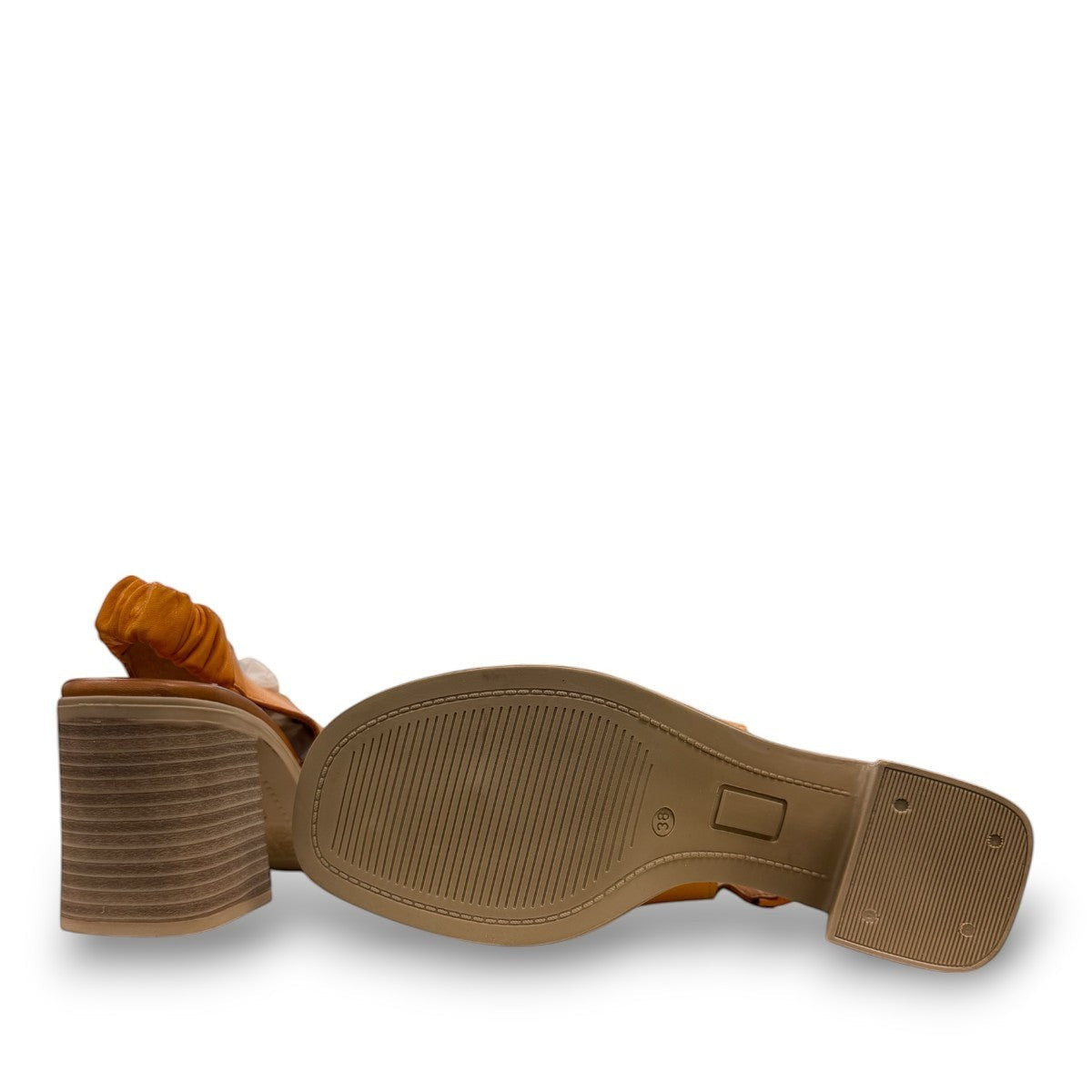 Roamers Qiana orange leather slingback sandals with a 3-inch block heel and elasticated back strap
photo of the bottom