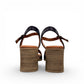 Roamers Quana navy leather heeled sandals with an adjustable instep strap and 2.5-inch block heel.
photo of the back side