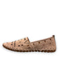 roamers silver gray leather slip-on loafer with geometric laser cutouts and artisan stitched detailing.
photo of the left side