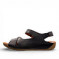 Roamers Talani black leather sandals with a velcro instep strap and comfortable rubber outsole.
photo of the  left side