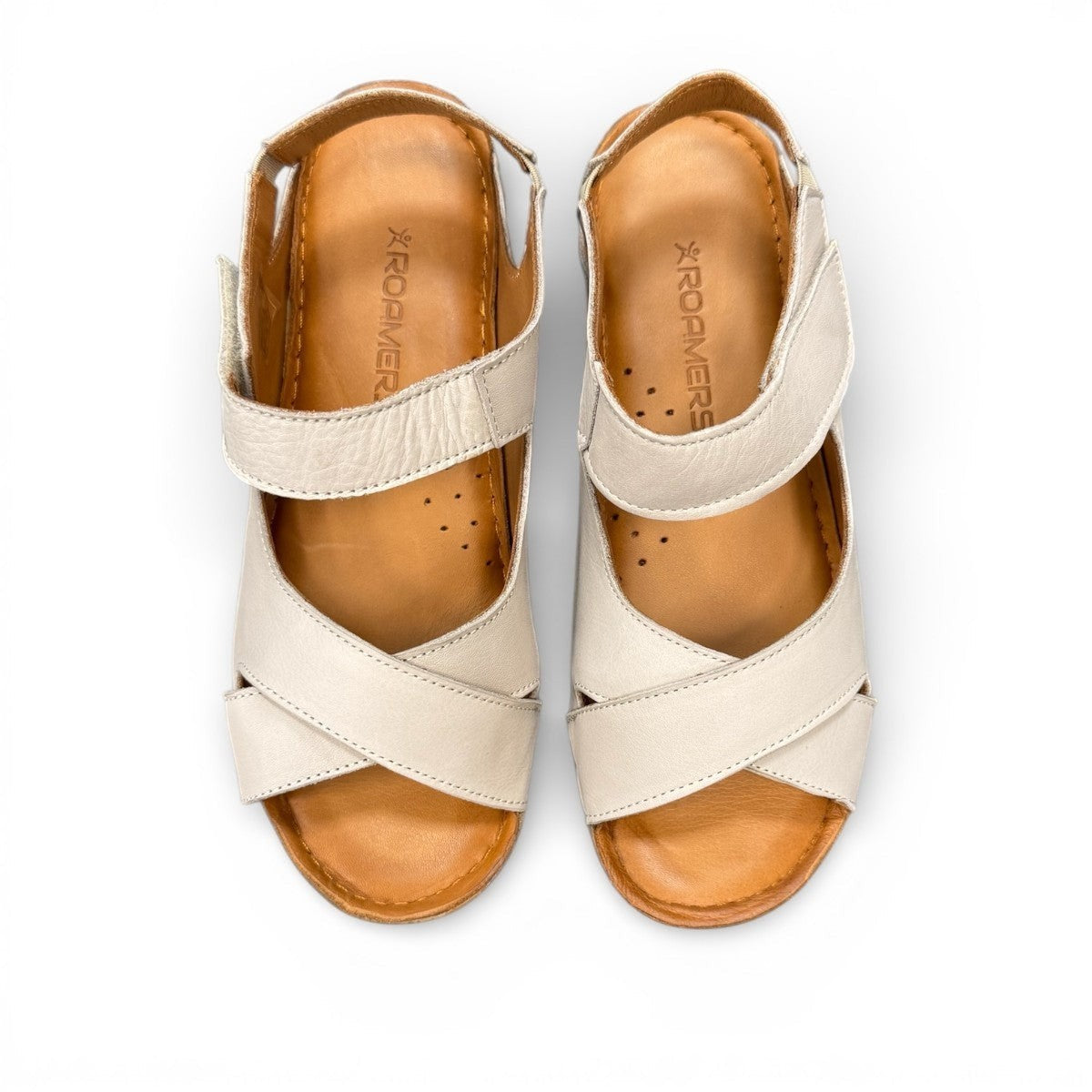 Roamers Talani mink leather sandal with a velcro instep strap and rubber outsole, side view.
photo of the top side