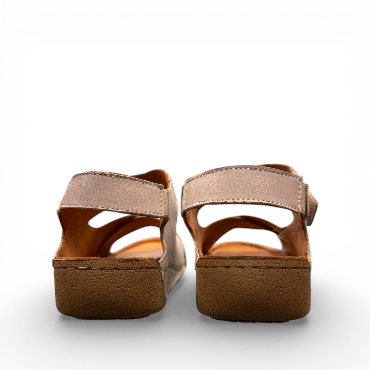 Roamers Talani mink leather sandal with a velcro instep strap and rubber outsole, side view.
photo of the back side