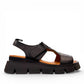 Roamers Ulyana 01 black leather platform sandal with adjustable straps and tan insole.
photo of the right side