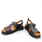 Roamers Ulyana 01 black leather platform sandal with adjustable straps and tan insole.
photo of the front side