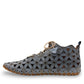 ROAMERS VENUS ankle shoes in Anar grey leather with floral cutouts, elastic lacing, and flexible sole.
photo of the left side