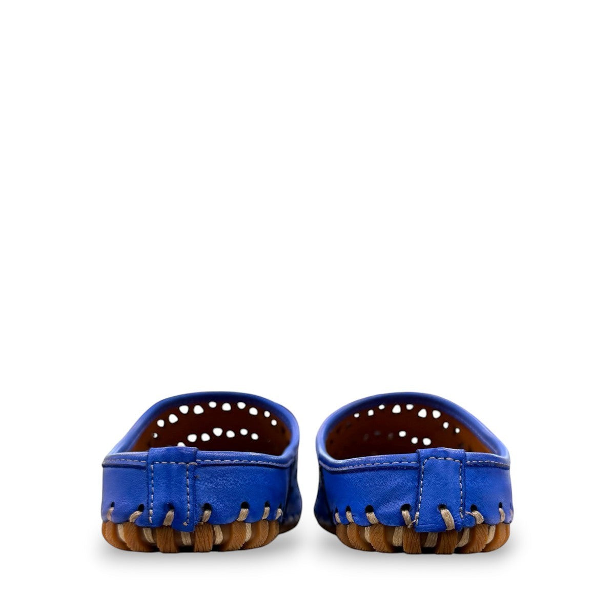 Roamers Verity sax blue leather slip-on sandal with breathable perforated cutouts and a rubber outsole.
photo of the back side