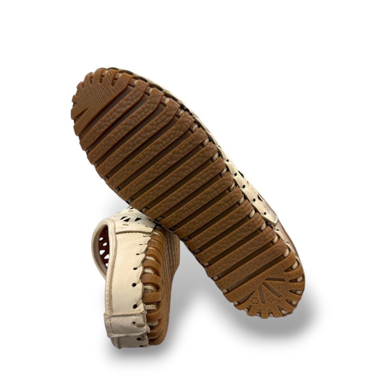 Roamers Verity mink leather slip-on sandal with breathable perforated cutouts and rubber outsole.
photo of the bottom side