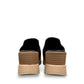Roamers Veronica black leather slip-on wedge sandal with a knotted detail and platform sole.
photo of the back side
