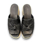Roamers Veronica black leather slip-on wedge sandal with a knotted detail and platform sole.
photo of the top side