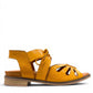Roamers Vienna yellow leather sandals with lace-up closure, cut-out toe detail, and low block heel.
photo of the right side