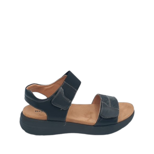Romika Elise 01 blue smooth synthetic walking sandal with adjustable velcro straps and arch support.
photo of the right side