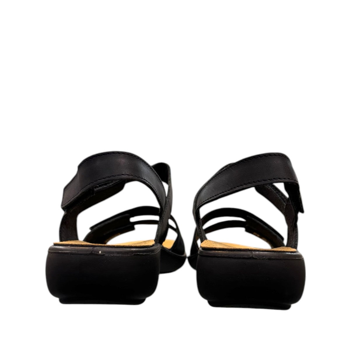 Romika Ibiza black leather sandal with four adjustable hook and loop straps and flexible outsole.
photo of the back side
