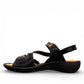 Romika Ibiza 70 black leather sandals with three adjustable hook and loop straps and flexible outsole.
photo of the left side