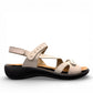 Romika Ibiza 70 white leather sandal with three adjustable hook and loop straps and dark outsole.
photo of the right side