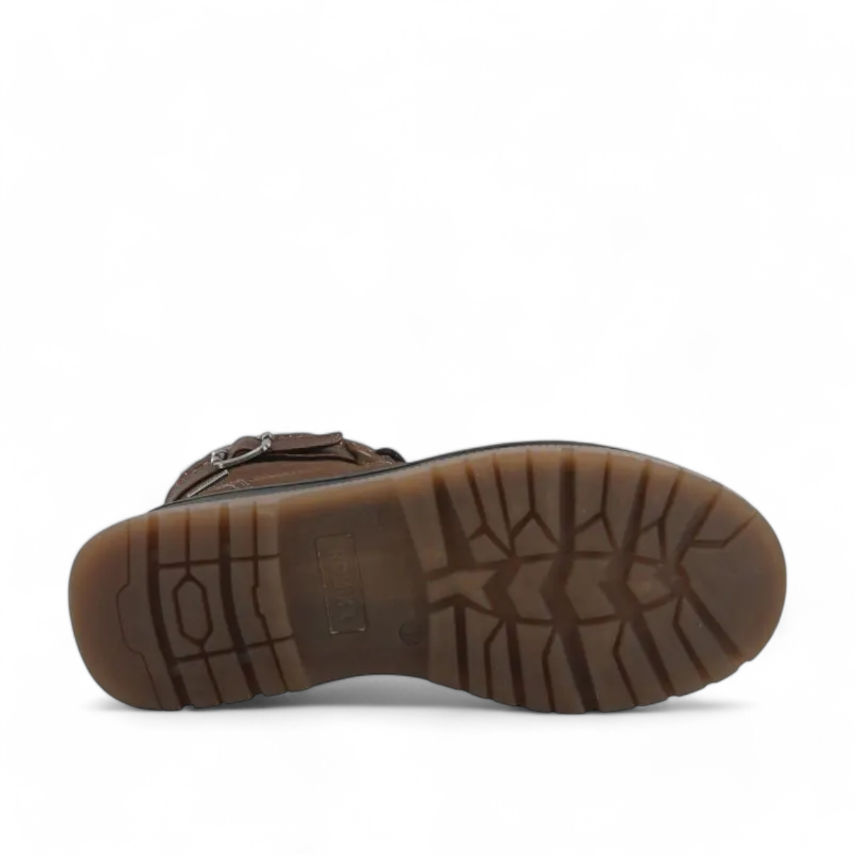 Romika Peyton 09 brown vegan nubuck waterproof lace-up boot with faux fur trim and buckle detail.
photo of the bottom side