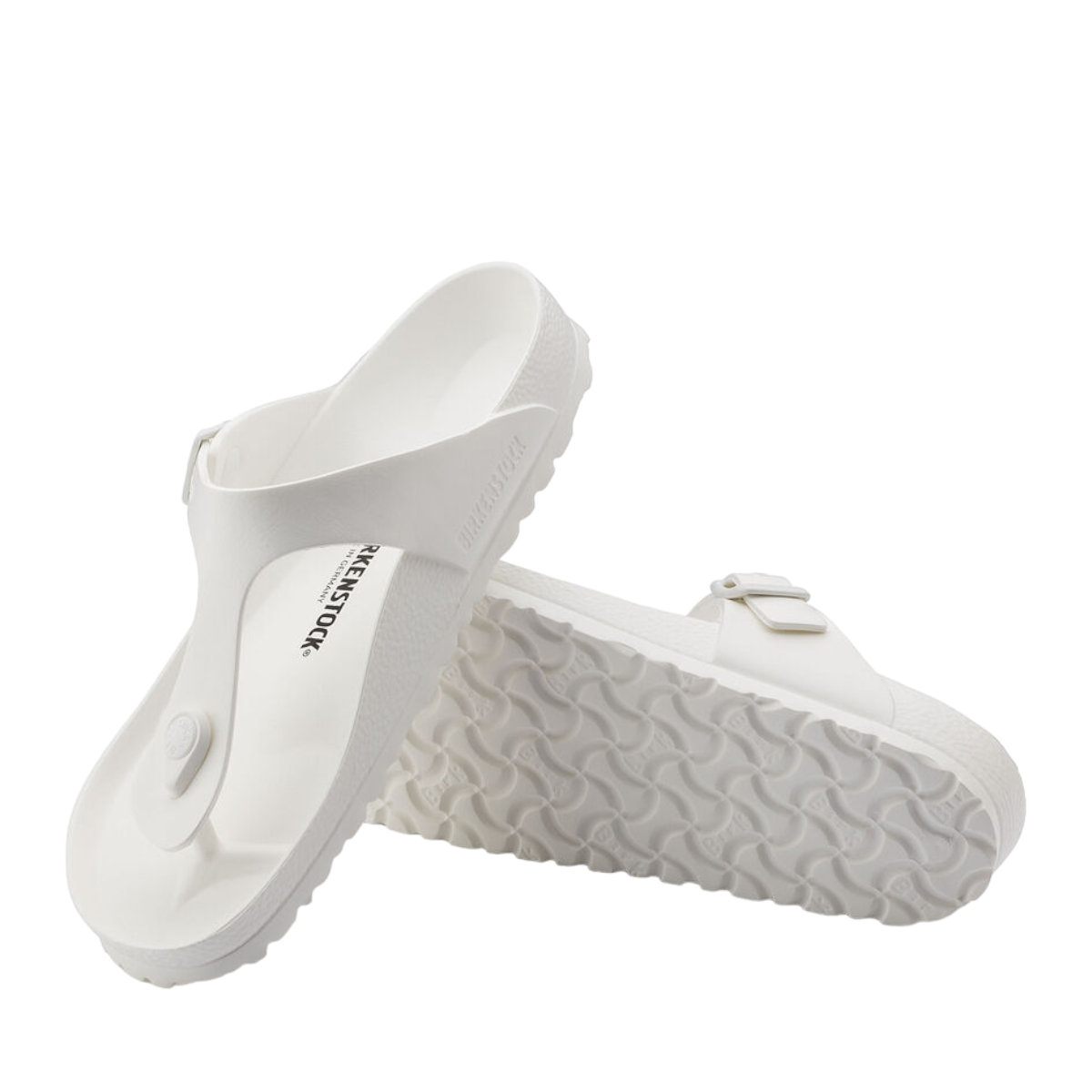 romika roemer 07 white waterproof EVA T-strap sandals with an adjustable buckle and anatomically shaped footbed. 
photo of the bottom side