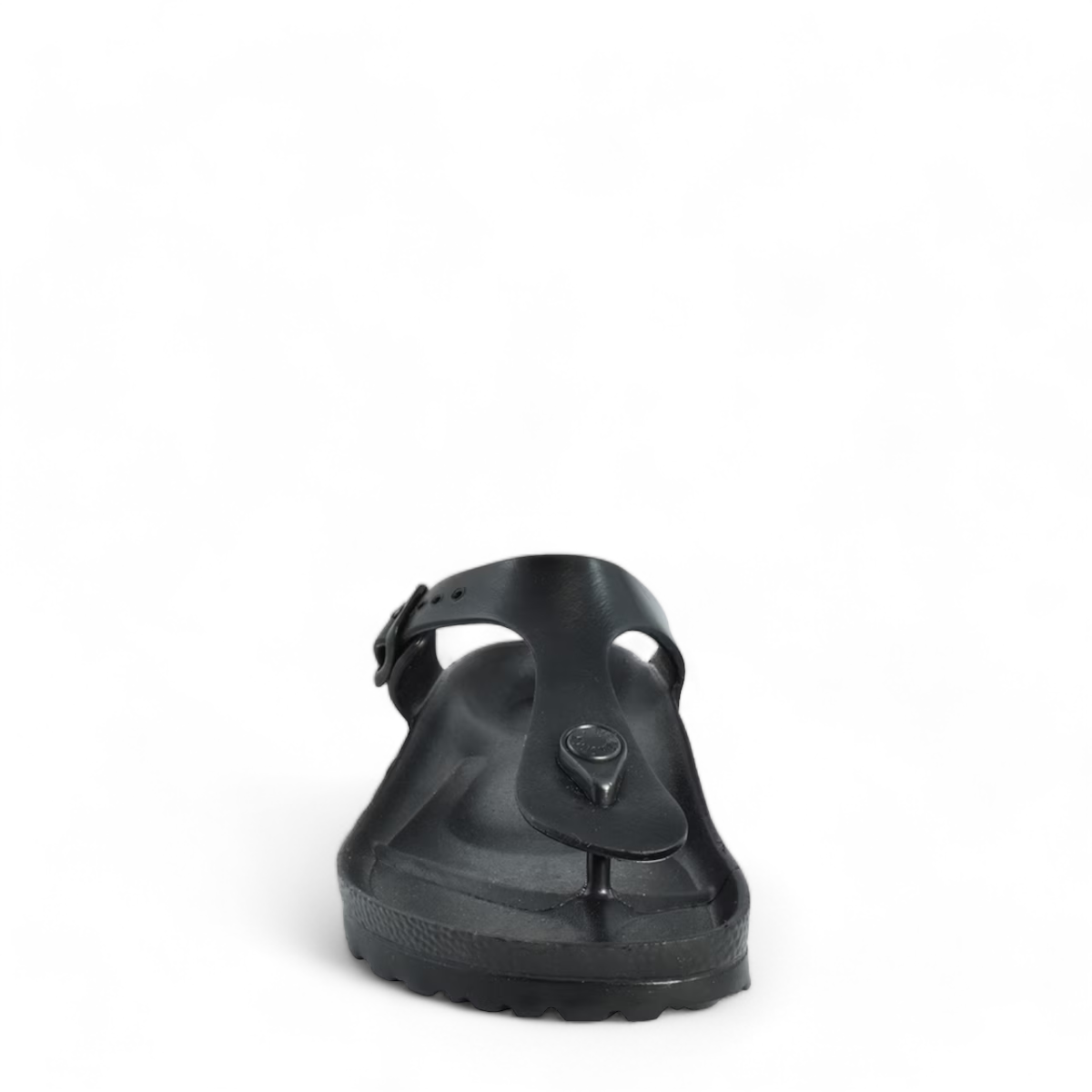 Romika Roemer 07 black EVA waterproof thong sand al with adjustable T-strap buckle and contoured footbed.
photo of the front side