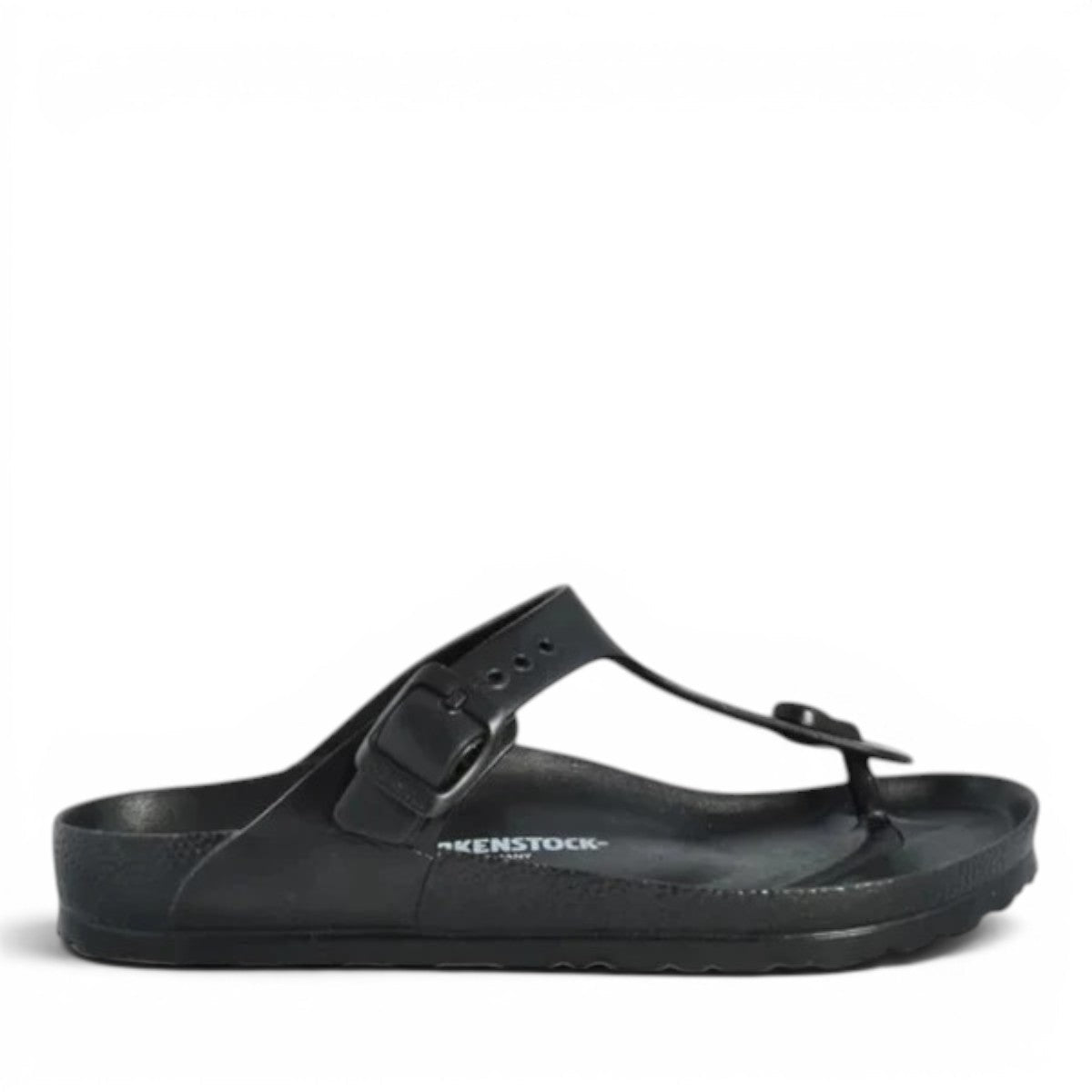 Romika Roemer 07 black EVA waterproof thong sandal with adjustable T-strap buckle and contoured footbed.
photo of the right side