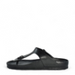 Romika Roemer 07 black EVA waterproof thong sandal with adjustable T-strap buckle and contoured footbed.
photo of the left side